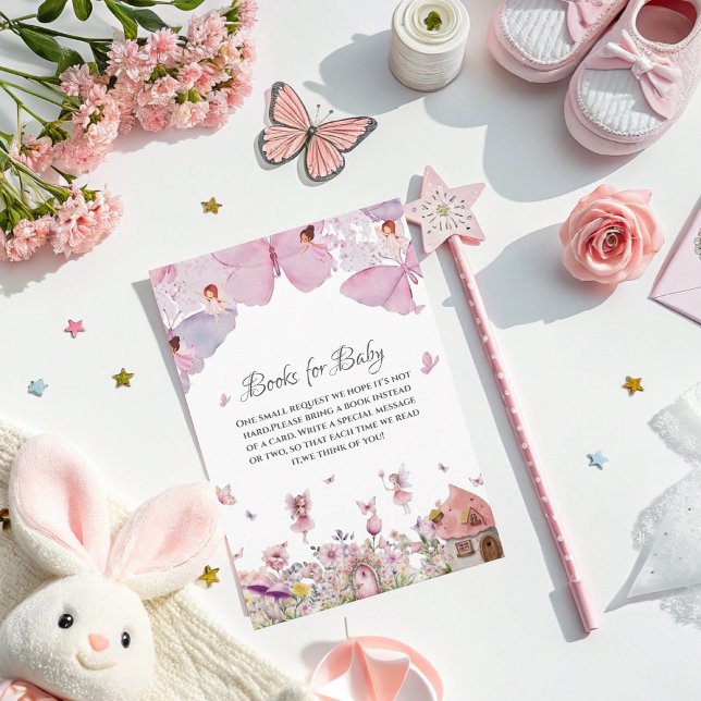 Bokar för Baby-kort - Rosa Fairy Baby Shower Tilläggskort (Skapare uppladdad)