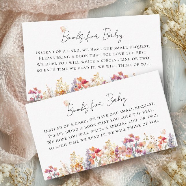 Bokar för Baby! Modern, Wildblomme Baby Shower Tilläggskort (Books for Baby! Modern, Wildflower Baby Shower White-Pastel Enclosure Card. For Baby Girl & Boy.)