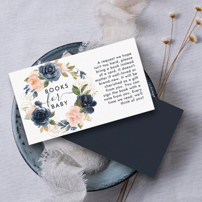 Bokar för Baby Navy  Blommigt Utandningsskugga för Tilläggskort (A unique baby shower idea is for the host to request books instead of cards with baby gifts.)
