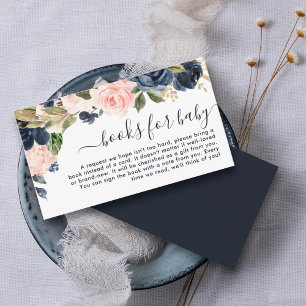 Bokar för Baby Navy Rosa Blommigt Baby Shower Tilläggskort