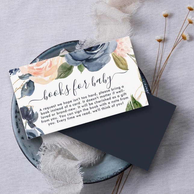 Bokar för Baby Navy Rosa Blommigt Baby Shower Tilläggskort (A unique baby shower idea is for the host to request books instead of cards with baby gifts.)