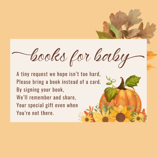 Bokar för Baby Pumpkin Baby Shower-höljekort Tilläggskort (Books for baby Autumn Fall baby shower)