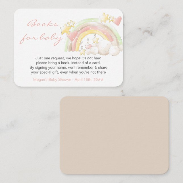 Bokar för Baby Rainbow and Stars Baby Shower Tilläggskort (Fram/baksida)
