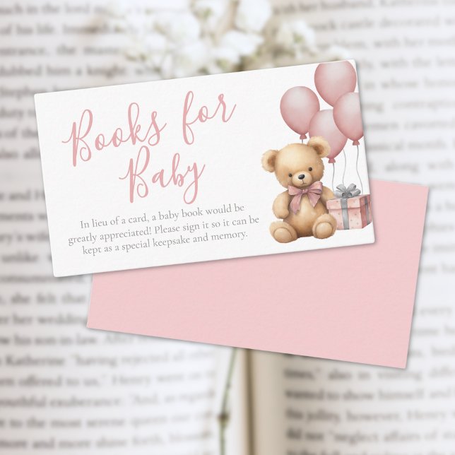 Bokar för Baby Rosa Bear Baby Shower Tilläggskort (Books For Baby Pink Bear Baby Shower Enclosure Card)