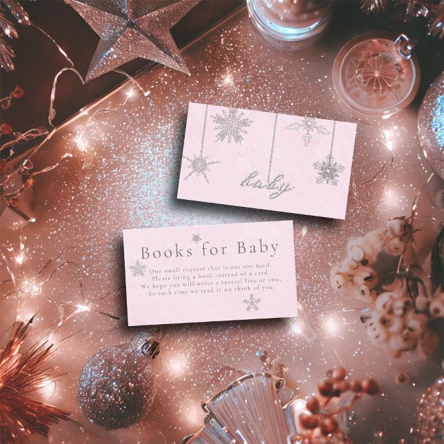 Bokar för Baby Rosa Rhinestone Girl Baby Shower Tilläggskort (books for baby enclosure card pink christmas winter girl shower invitation rhinestones glitter snow)