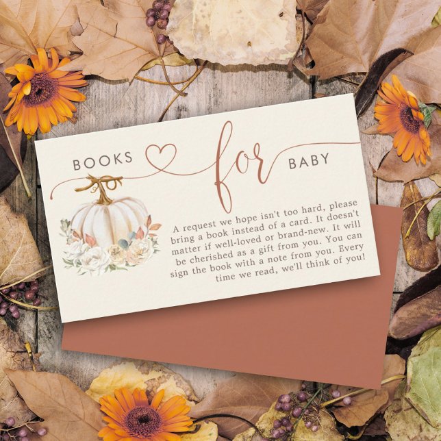 Bokar för Baby Rustic Pumpkin Blommigt Shower Tilläggskort (Featuring a charming design that includes pumpkins on this books for baby enclosure card for shower.)