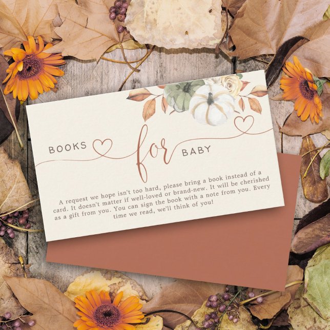 Bokar för Baby Rustic Pumpkin Shower Tilläggskort (Featuring a charming design that includes pumpkins on this books for baby enclosure card for shower.)
