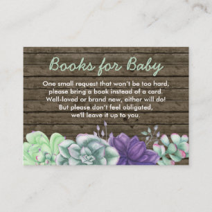 Bokar för Baby Rustic Succulents Baby Shower Tilläggskort