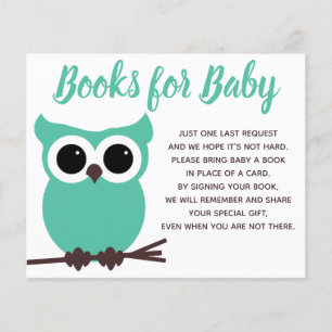 Bokar för Baby Teal Uggla Baby Shower Inbjudan Inf