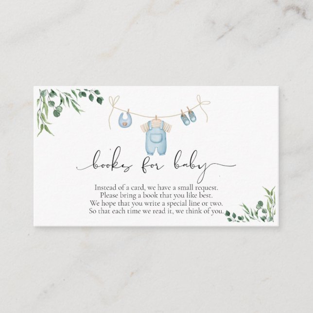 Bokar för Baby Tvätt Blue Greenery Baby Shower Tilläggskort (Framsida)