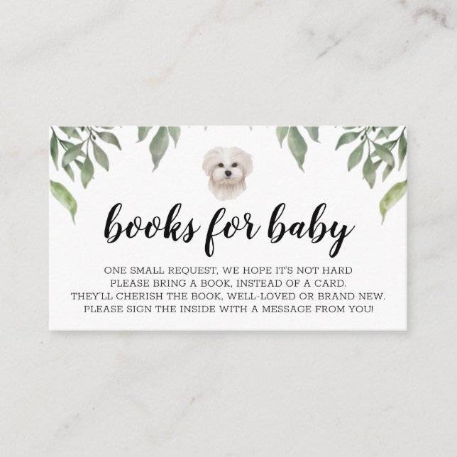 Bokar för Baby White Maltese Hund Boho Greenery Tilläggskort (Framsida)