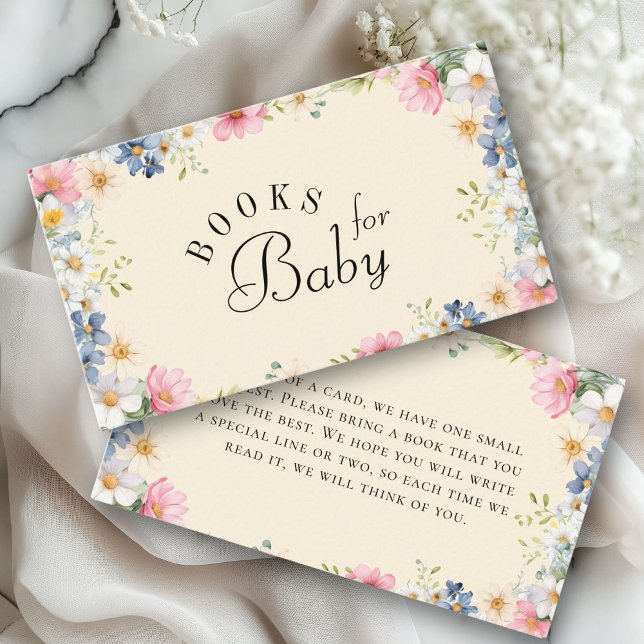 Bokar för Baby! Wildblomsterbabyskor Tilläggskort (Books for Baby! Wildflower Baby Shower Enclosure Card. For Baby Girl & Baby Boy.)
