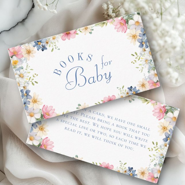 Bokar för Baby! Wildblomsterbabyskor Tilläggskort (Books for Baby! Wildflower Baby Shower Enclosure Card. For Baby Girl & Baby Boy.)