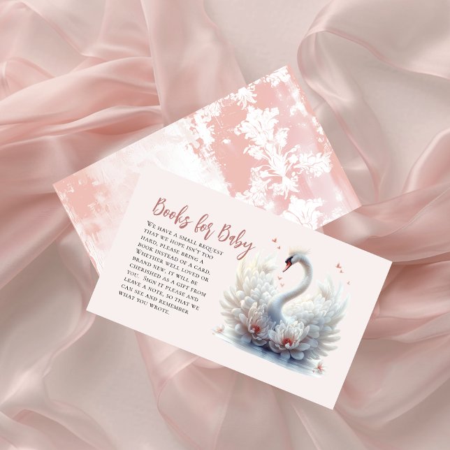 Bokar för den vackra Blommigten Baby Shower Svan f Tilläggskort (Beautiful Swan Floral Girl Baby Shower "Books for Baby" Enclosure Insert Card)