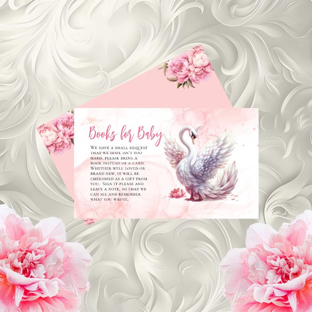 Bokar för den vackra Blommigten Baby Shower Svan f Tilläggskort (Beautiful Swan Floral Baby Shower "Books for Baby" Enclosure Card Insert)