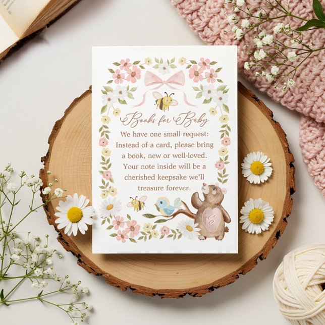 Bokar för Flicka Knissions Blommigt Woodland Bear Tilläggskort (Books for Baby Girl Knitted Floral Woodland Bear Enclosure Card)