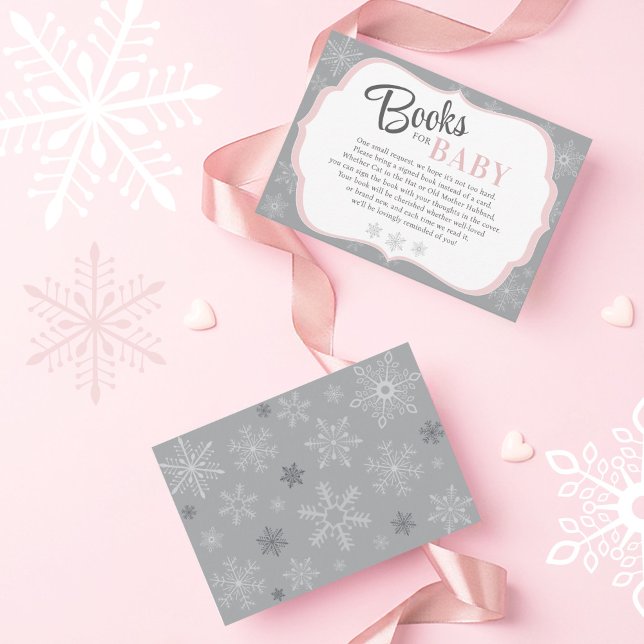Bokar för Flicka Rosa & Grått Snowflake Winter Tilläggskort (Baby It's Cold Outside, Snow Excited, Snowflake Winter Pink Gray Baby Girl Shower Books card)