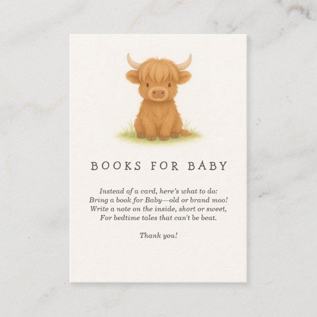 Bokar för Highland Cow Baby Shower för Baby Tilläggskort (Framsida)