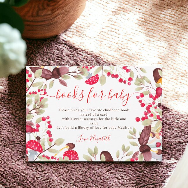 Bokar för matsvampskog för babydusch tilläggskort (Cute mushroom forest books for baby shower enclosure card)
