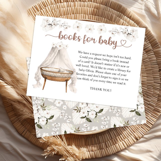 Bokar för Neutralten Boho-Blommigt för babyvykort Tilläggskort (Book for baby request card)