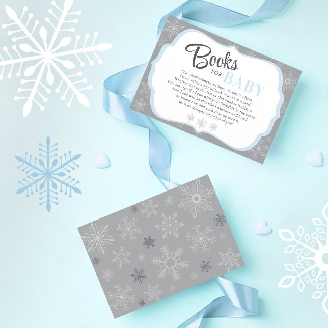 Bokar för Pojke Blue & Grått Snowflake Winter Tilläggskort (Books for Baby boy poem enclosure / insert card, blue gray, Baby It's Cold Outside, Snowflake Invite)