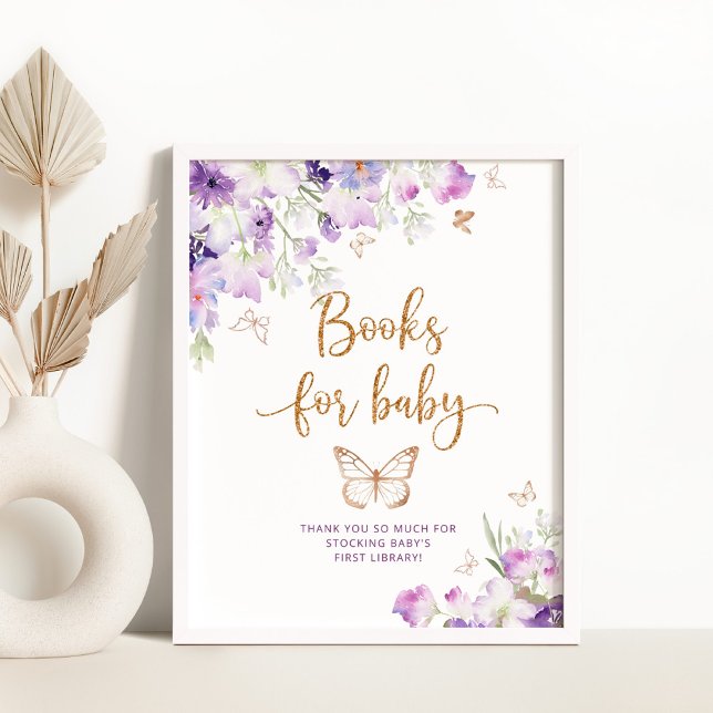Bokar för vattenfärgsfjäril lila guld i baby poster (Skapare uppladdad)