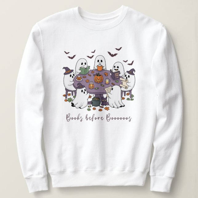 Bokar före Booos Cute Ghost Halloween T Shirt (Design framsida)