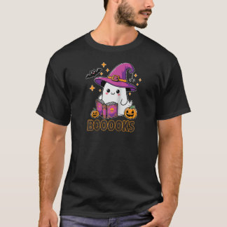 Bokar Ghost Boooks Halloween Reading Librarian Tea T Shirt