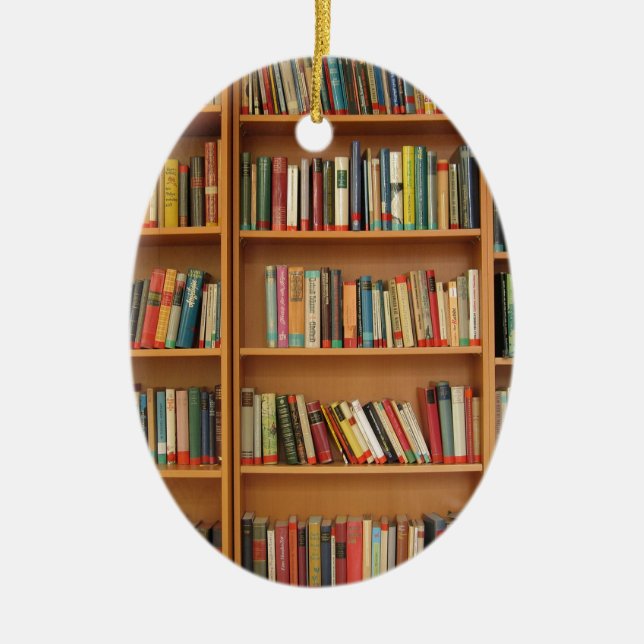 Bokar i bokhyllan julgransprydnad keramik (Framsidan)