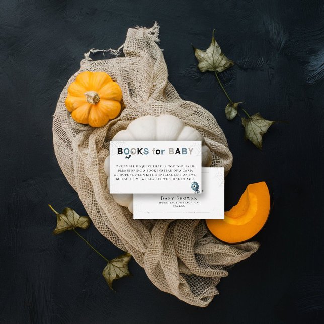 Bokar Infoga Cute Halloween Monster Baby Shower Tilläggskort (fall baby shower books insert card we created a monster cute adorable watercolor october november)