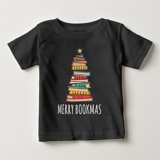 Bokar Julgran Merry Bookmas T Shirt (Framsida)