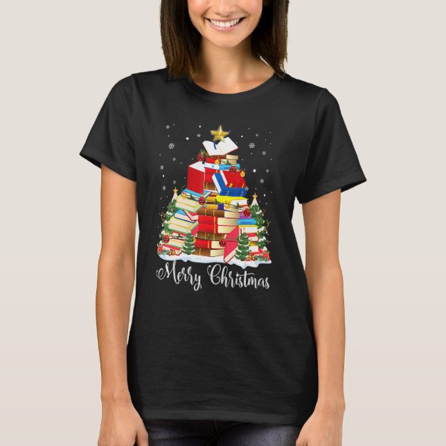 Bokar Julgran Reading Bok Pajama T Shirt (Framsida)