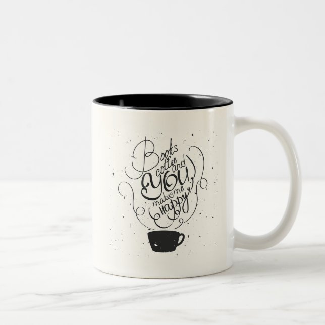Bokar kaffe och dig gör mig lycklig Två-Tonad mugg (Höger)
