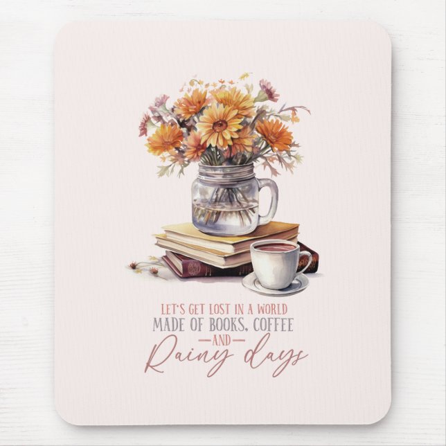 Bokar, kaffe och regndagar musmatta (Framsidan)