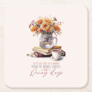 Bokar, kaffe och regndagar underlägg papper kvadrat