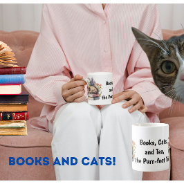 Bokar, katter och te bok älskare, kattägare, te kaffemugg