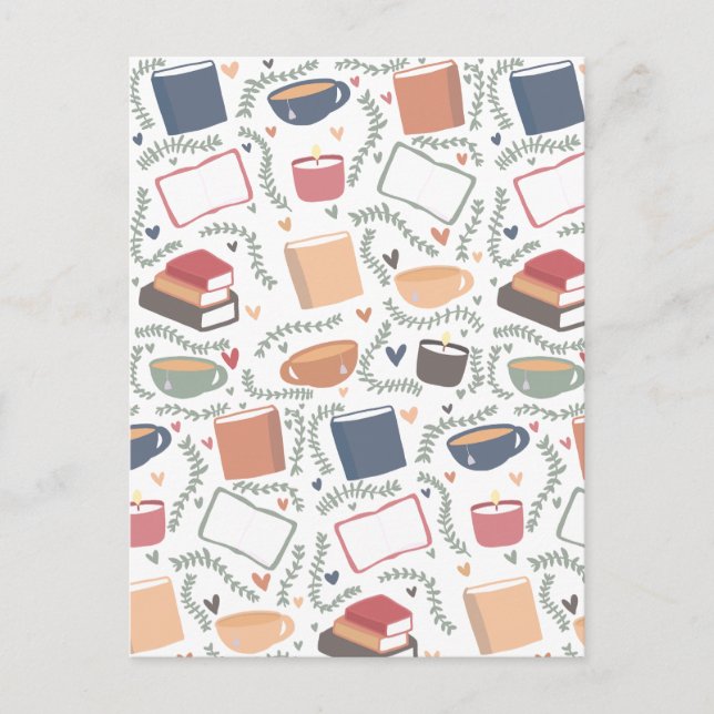 Bokar, ljus och te vykort (Framsida)