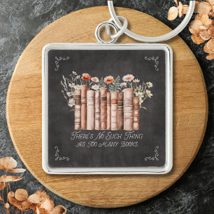 Bokar med blommor och citat på Black Chalkboard Fyrkantig Silverfärgad Nyckelring