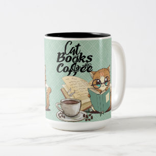 Bokar med Cute Cat: Mysiga Bok Älskare Två-Tonad Mugg