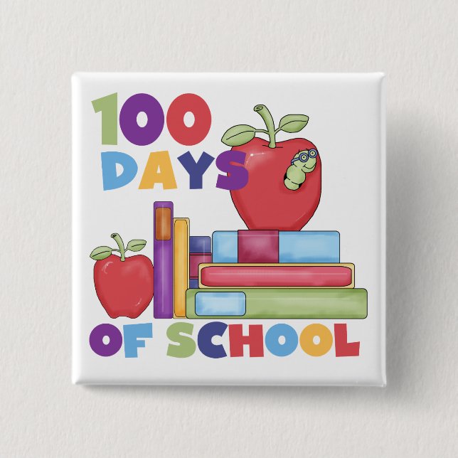Bokar och äpplen 100 dagar av School Tshirts Knapp (Framsida)