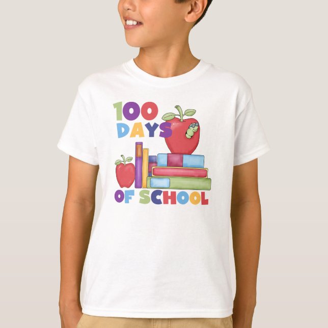 Bokar och äpplen 100 dagar för skolskjortor tee shirt (Framsida)