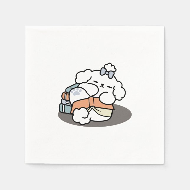 Bokar och Barkar - Tvätt Sömnig Hund Läsdesign Pappersservett (Framsidan)