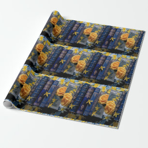 Bokar och Blommar (blått och Gult) Presentpapper