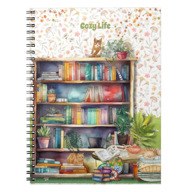 Bokar och Cat Lovers Hygge Birthday Pension Anteckningsbok (Framsidan)