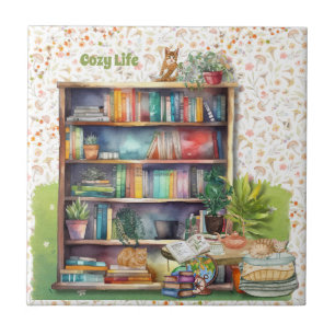 Bokar och Cat Lovers Hygge Birthday Pension Kakelplatta