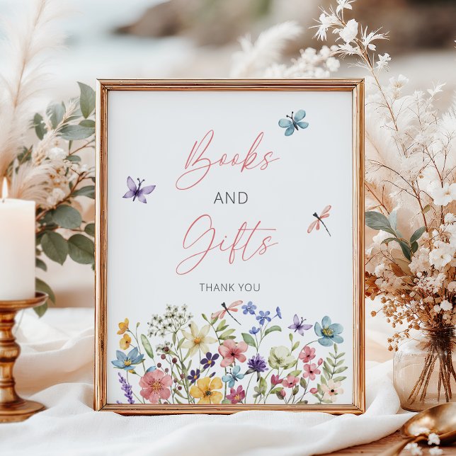 Bokar och gåvor av Wildblomfjäril Baby Shower Poster (Skapare uppladdad)
