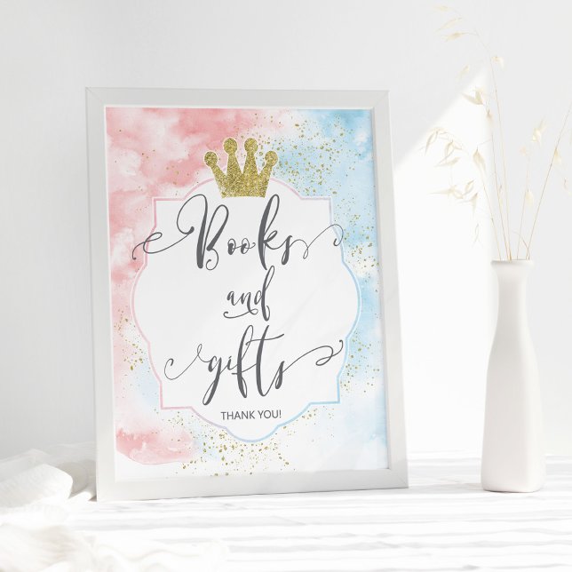 "Bokar och gåvor"-skylt, Rosa Blue Gender Reveal Poster (Skapare uppladdad)