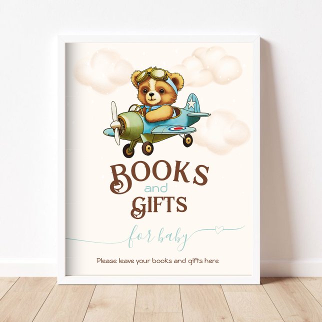 Bokar och gåvor till Nallen på det vismliga flygpl Poster (Whimsical Airplane Teddy bear Books and Gifts Poster)