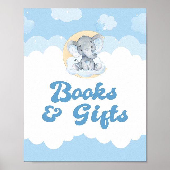 Bokar och Gift Blue Elephant Boy Shower-skylt Poster (Framsidan)