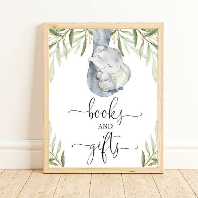 Bokar och gifts- och gifts-, elefantbabyduschskylt poster (Skapare uppladdad)